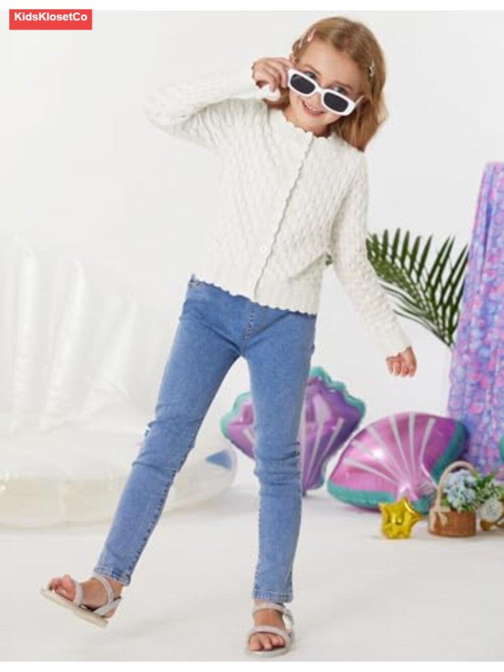 Girls Long Sleeve Cable Knit Cardigan Button Front Sweater 6-13Y - Picture 5 of 6
